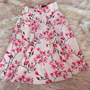 Fancyqube Pink Floral Cherry Blossom A-Line Midi Skirt Small